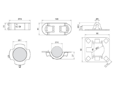 Dimensional drawing 1 DEHN BFS SR D40  819642 Connection plate BFS SR D40 819642
