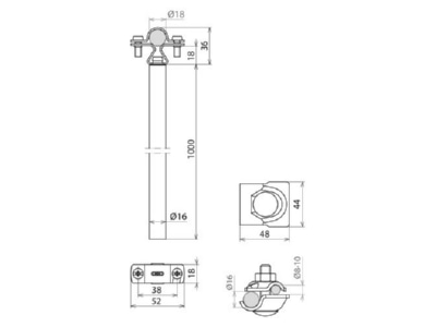 Dimensional drawing 2 DEHN DH PAE 18  105466 Distance holder for lightning protection DH PAE 18 105466