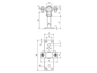 Dimensional drawing 2 DEHN LH ZS 18 EX W55BPV2A Holder for lightning protection