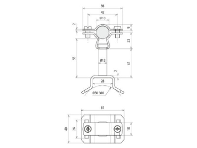 Dimensional drawing 1 DEHN LH ZS 18 EXP55SBBV2A Holder for lightning protection
