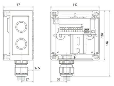 Dimensional drawing DEHN DCU EMOB 2 16 Surge protection for power supply