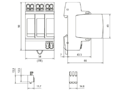 Dimensional drawing DEHN DG MP YPV 1200 FM Surge protection for power supply