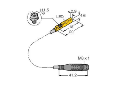 Dimensional drawing Turck BIMUNRAP6X0 3PSG3M Magnet safety proximity switch