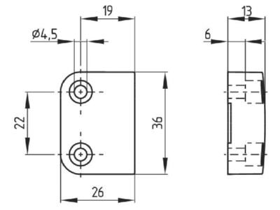 Dimensional drawing Schmersal BPS 260 2 Actuator for position switch