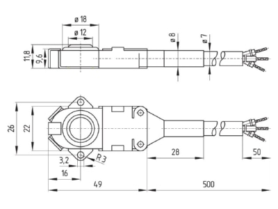 Dimensional drawing Schmersal M 6600 11 K Y End switch