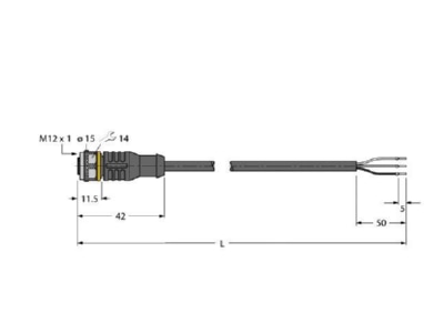Dimensional drawing Turck RKC4T 10 TEL Sensor actuator patch cord 10m M12