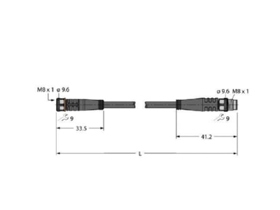 Dimensional drawing Turck PKG4M 1 PSG4M TXL Sensor actuator patch cord 1m M8 M8