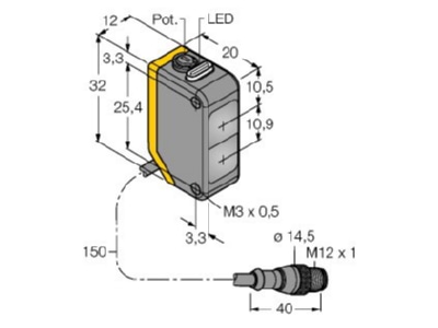 Mazeichnung Turck Q20PLVQ5 Opto Sensor Lichtschranke