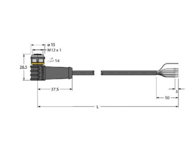 Dimensional drawing Turck WKS4 5T 10 TXL Sensor actuator patch cord 10m M12
