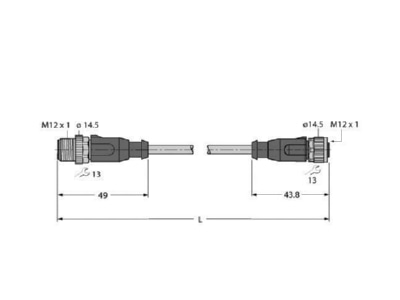 Dimensional drawing Turck RSSD RKSD 4416 1M Circular connector for field assembly