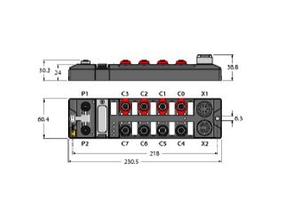 Dimensional drawing Turck TBIP L5 FDIO1 2IOL Fieldbus digital module 16 In   16 Out