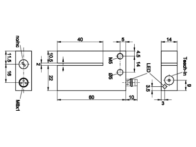 Mazeichnung Ipf Electronic OG020373 Sensor Optisch  Gabel 34x14x60mm