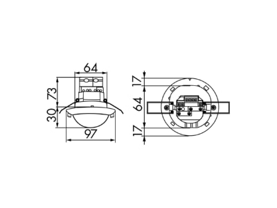 Dimensional drawing BEG PD4 M 2C DUO DE Presence detector
