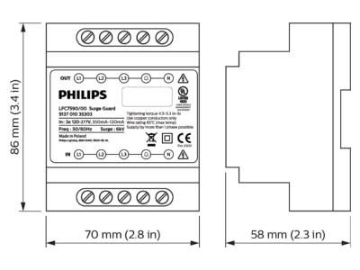 Dimensional drawing Philips Licht LFC7590 00SurgeGuard Control unit for lighting control