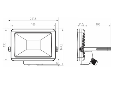 Dimensional drawing Theben theLeda B20L WH Downlight spot floodlight