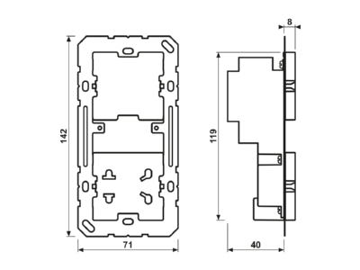 Dimensional drawing Jung SO 7522 EINS Razor socket outlet flush mounted