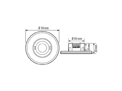 Dimensional drawing ESYLUX PD FLAT  EP10423031 Movement sensor for bus system PD FLAT EP10423031