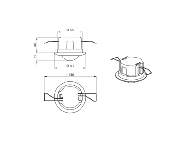 Dimensional drawing BEG PD2N BMS DE DALI 2 Movement sensor for bus system
