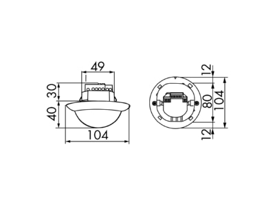 Dimensional drawing BEG PD4 M 2C UP Presence detector
