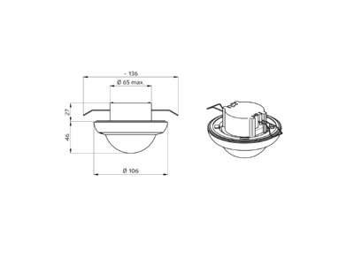 Dimensional drawing BEG PD4N BMS DALI 2 Movement sensor for bus system
