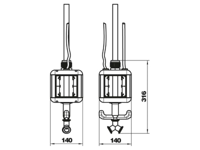 Dimensional drawing 1 OBO VH 4L LG CEE Socket combination hangable IP20

