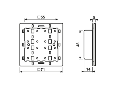 Dimensional drawing Jung 4071 TSM EIB  KNX touch sensor 2 fold