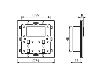 Dimensional drawing Jung 4093 KRM TS D EIB  KNX room controller module  4093 KRM TSD