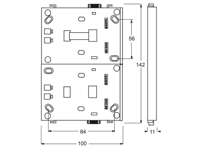 Dimensional drawing Busch Jaeger 6346 11 101 Basic carrier 2 fold for bush priOn for holding and contacting control elements 