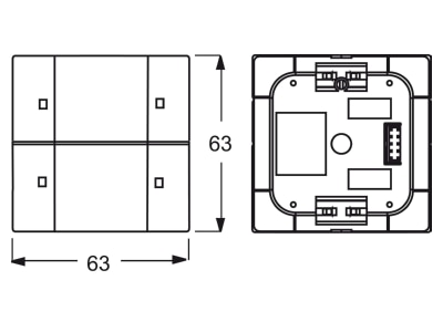 Dimensional drawing Busch Jaeger 6126 01 84 EIB  KNX push button sensor 2 fold with bus coupling unit