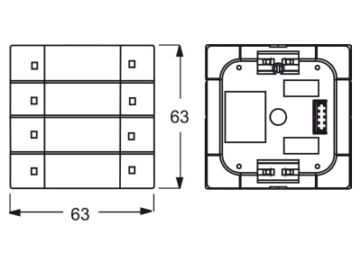 Dimensional drawing Busch Jaeger 6127 01 84 EIB  KNX push button sensor 4 fold with bus coupling unit 