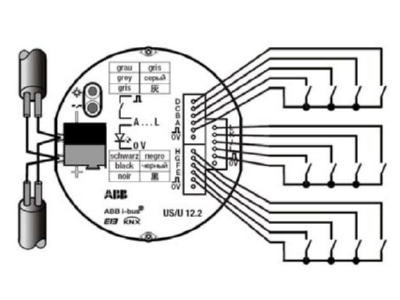 Wiring plan ABB US U12 2 EIB  KNX universal interface  push button interface 12 fold 