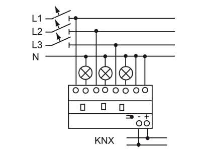Anschlussbild Busch Jaeger 6194 19 EIB  KNX Energieaktor 3fach mit Energieverbrauchsmessung 