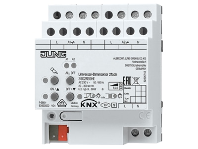 Produktbild Jung 3902 REGHE EIB  KNX Dimmaktor Universal 2fach  2x 300VA  3902 REG HE