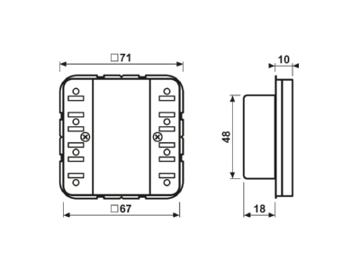 Dimensional drawing Jung CD 5092 TSEM EIB  KNX touch sensor 4 fold