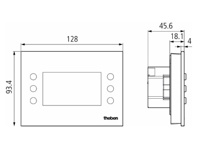 Masszeichnung Theben 8269210 EIB  KNX Raumcontroller  Display mit Multifunktion in weissem Glas Design 