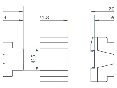 Dimensional drawing Theben BMG 6 T KNX EIB  KNX binary input 6 fold  MIX2  basic unit