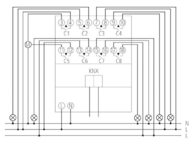 Schaltbild Theben RM 8 T KNX EIB  KNX Schaltaktor 8fach oder Jalousieaktor 4fach 