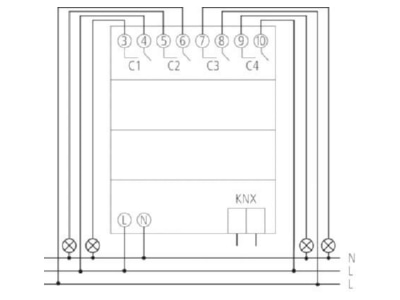 Circuit diagram Theben RM 4 U KNX EIB  KNX switching actuator 4 ch 
