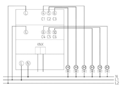 Circuit diagram Theben HM 6 T KNX EIB  KNX heating actuator 
