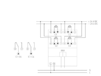 Circuit diagram Theben JM 4 T 24V KNX EIB  KNX sunblind shutter actuator 4 ch 

