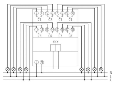 Circuit diagram Theben RM 8 S KNX EIB  KNX switching actuator 8 ch 
