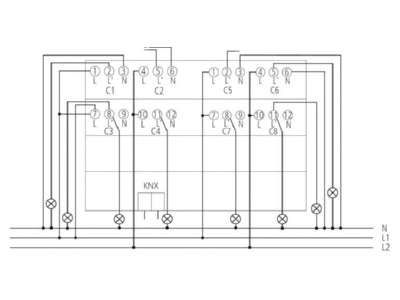 Circuit diagram Theben DM 8 2 T KNX EIB  KNX dimming actuator 8 fold  8x200VA 

