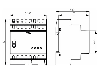 Dimensional drawing Theben PS 320mA T KNX EIB  KNX power supply 