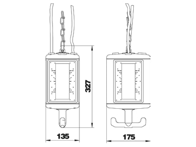 Dimensional drawing 1 OBO VHF 8 LG CEE Socket combination hangable IP44
