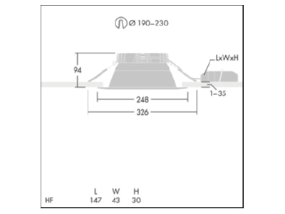 Dimensional drawing Thorn CETUS3 L  92943928 Downlight spot floodlight CETUS3 L 92943928