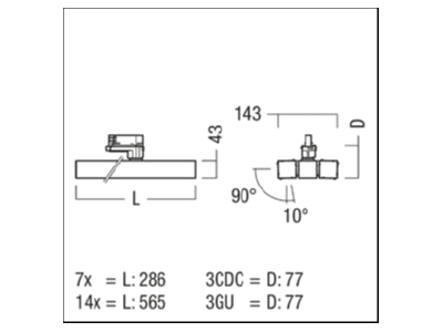 Mazeichnung Zumtobel SCENO 2X7  42949806 LED Strahler 940  weiss