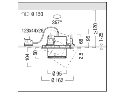 Mazeichnung Zumtobel V2 RM 1500  62923918 LED Einbaustrahler 940  schwarz