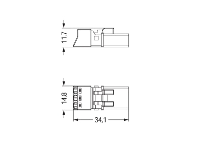 Dimensional drawing WAGO 890 213 Connector plug in installation 3x1 5mm 
