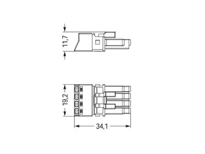 Dimensional drawing WAGO 890 244 Connector plug in installation