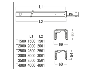 Mazeichnung Zumtobel TECTON T 2000 SRIP64 Tragschiene IP64